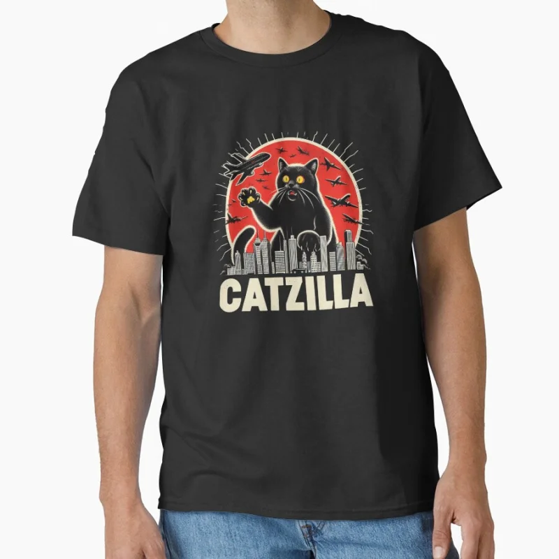 

Catzilla Attack – Giant Black Cat Destroys the City King of the meowsters Vintage Monster Anime movie cat lover gift T shirt