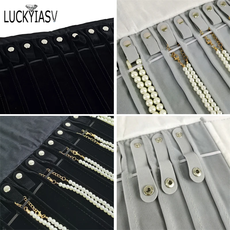 حقيبة تخزين المجوهرات المخملية السوداء، حقيبة تنظيم لفة لمعرض أكياس تغليف القلائد المحمولة للسفر #5