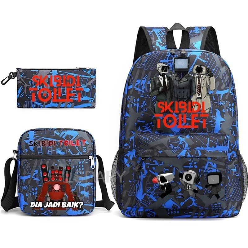 3pcs Skibidi Toilet Backpack Printe Outdoor Sport School Bag Capacity Travel Laptop Rucksack Unisex Shoulder Backpack Casual