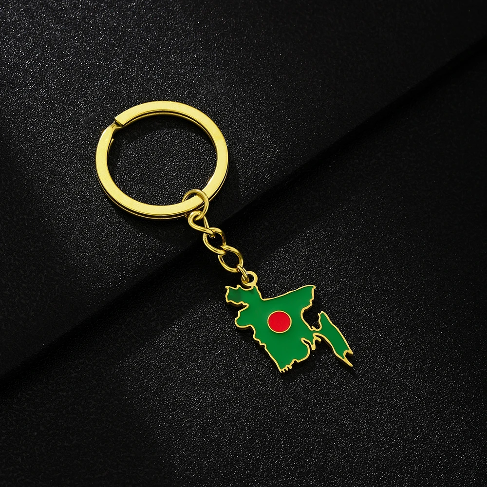 Fashion Bangladesh Map Flag Pendant Key Chain Stainless Steel Men Women বাংলাদেশ Maps Keying Jewelry Gift