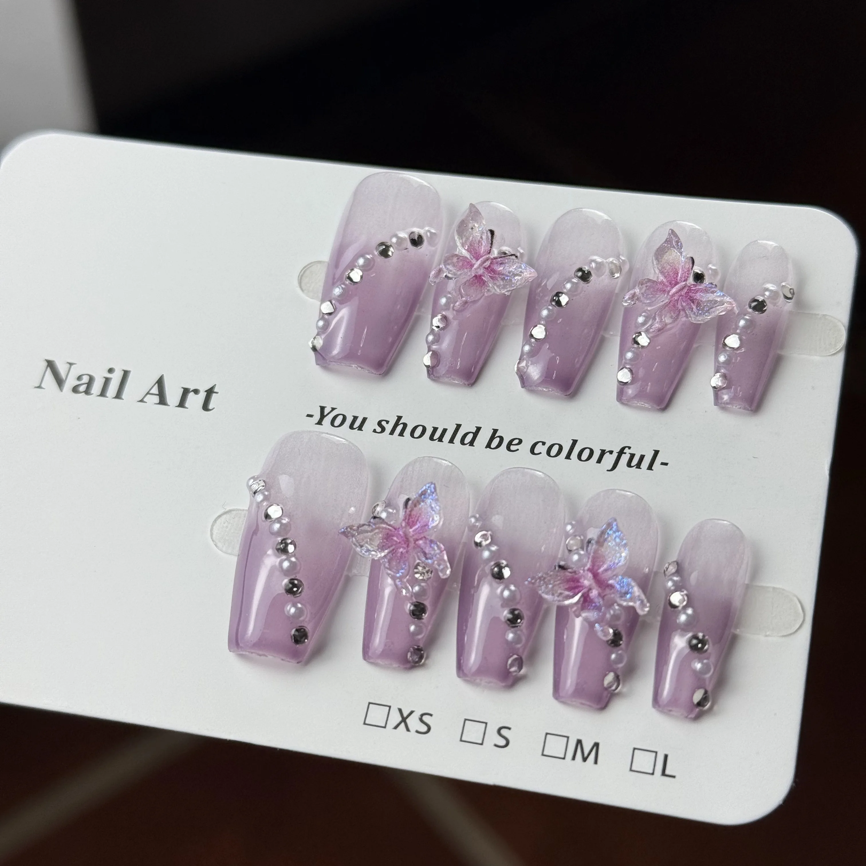 10 قطع من الفراشة الراقية النقية والأنيقة والأرجوانية ثلاثية الأبعاد، وعين القط المتدرجة، والماس الصغير المتلألئ المصنوع يدويًا