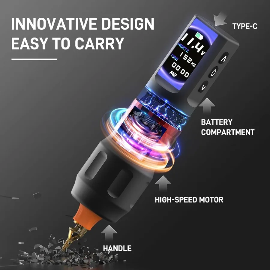 ماكينة رسم الوشم التجميلي اللاسلكية F6 قلم الوشم الدوار مع بطاريتين قابلتين للاستبدال 2000 مللي أمبير في الساعة شاشة OLED معدات الوشم عالية الدقة