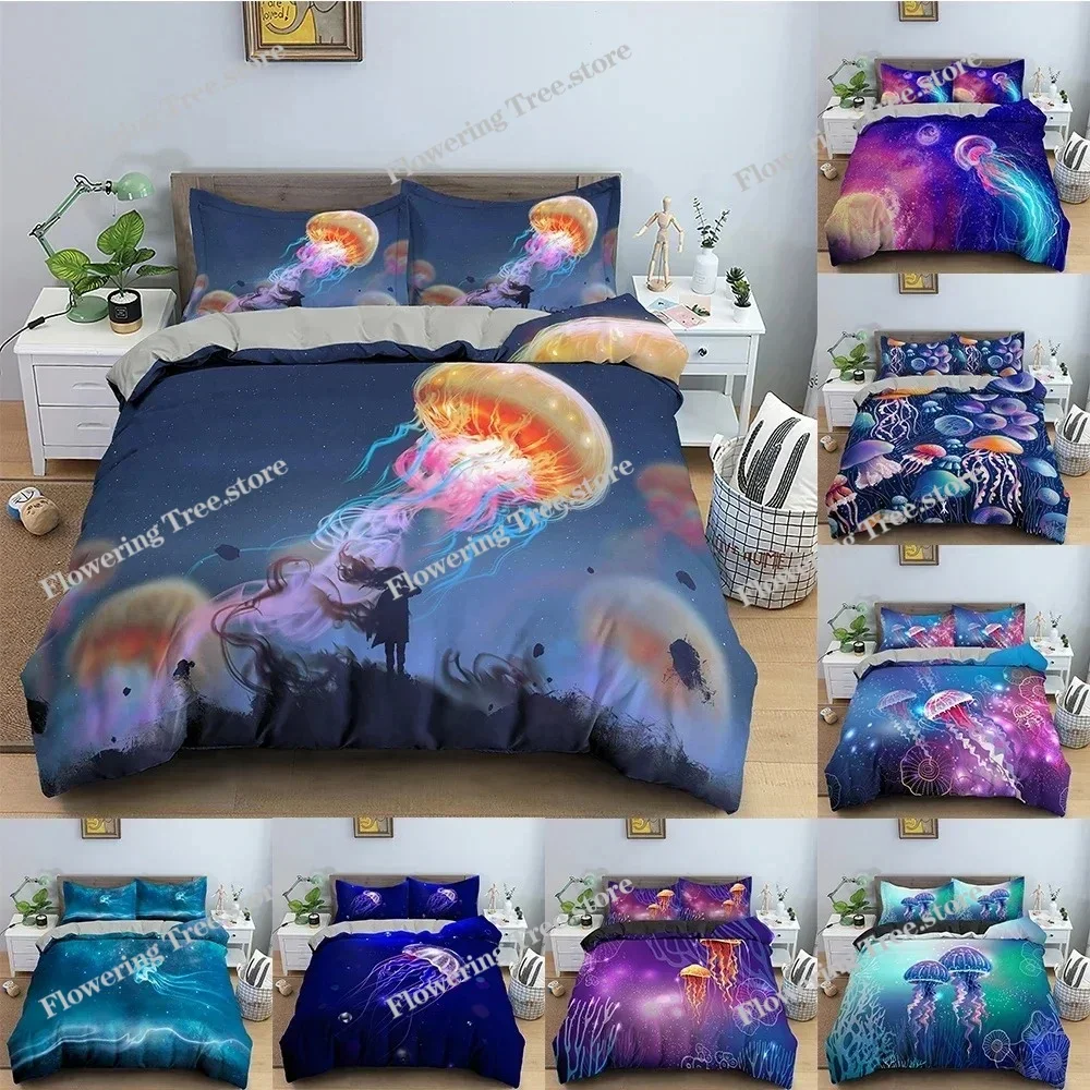 

Sea Animals Duvet Cover Set Jellyfish Pattern Bedding Set Full Queen King Size Soft Comforter Cover With Pillowcase Home Decor