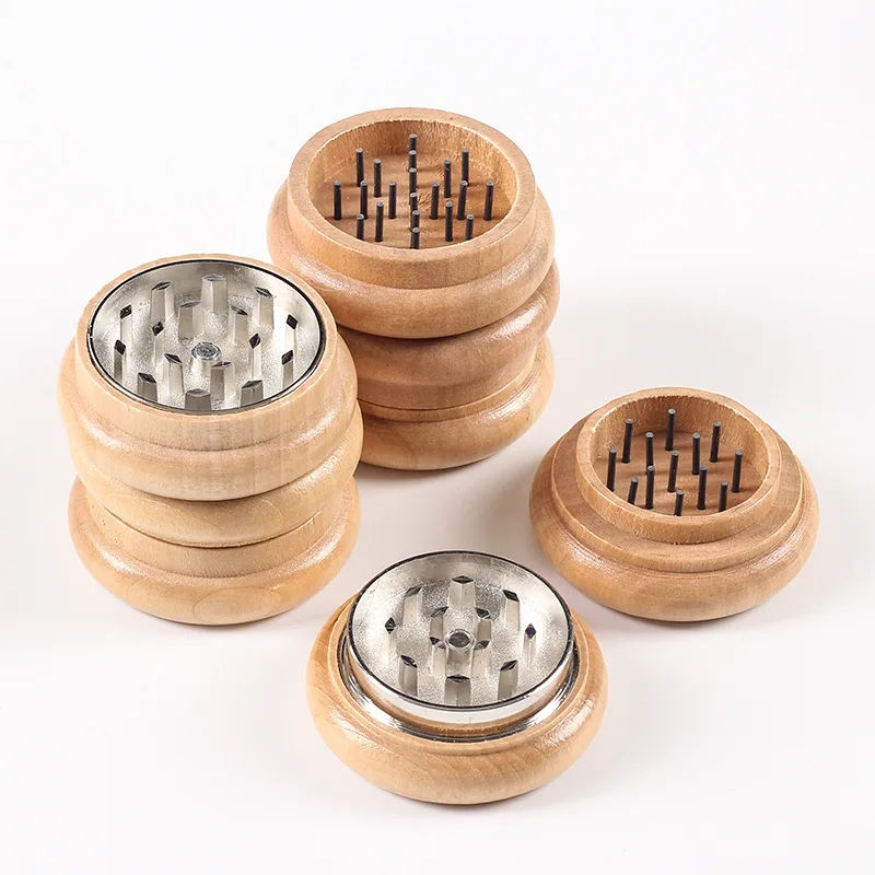 Dia 55mm Zinc Alloy Tobacco Grinder Round Wooden Herb Crusher for Kitchen Supplies 2-Layers Rhombus Cutter Smoking Accessories