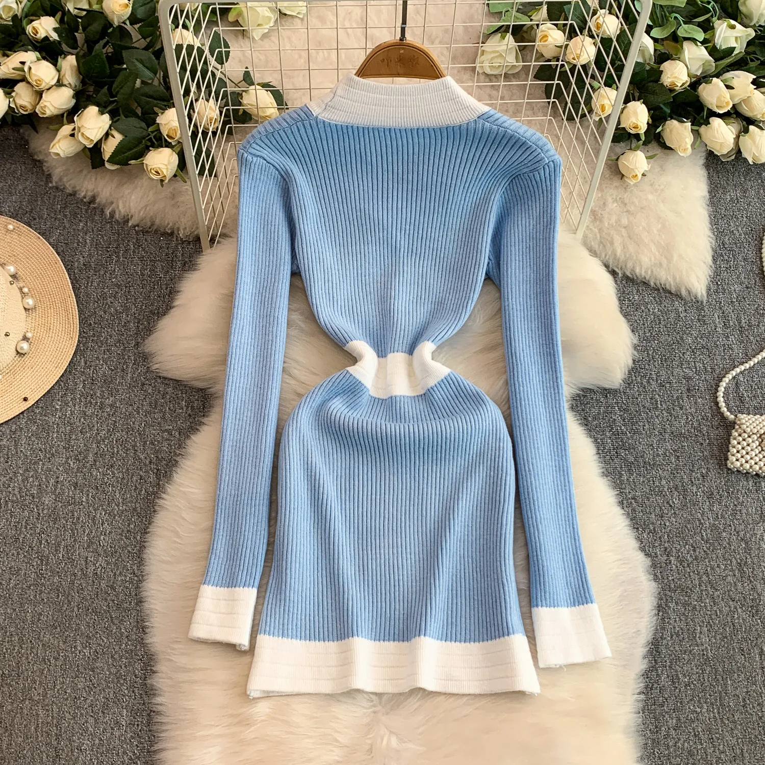 Elegancka sukienka vintage z długim rękawem, dwurzędowa, dopasowana, w stylu koreańskim, boho, letnia sukienka damska.