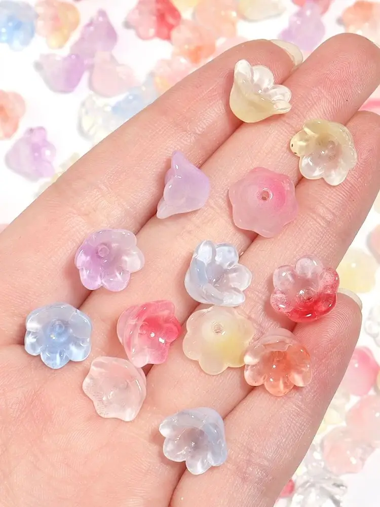 50pcs 12x7.5mm Lampwork Blumenperlen Lilie des Tals Blumen Form Glas lose Perlen für Schmuck Herstellung DIY Charms Armbänder
