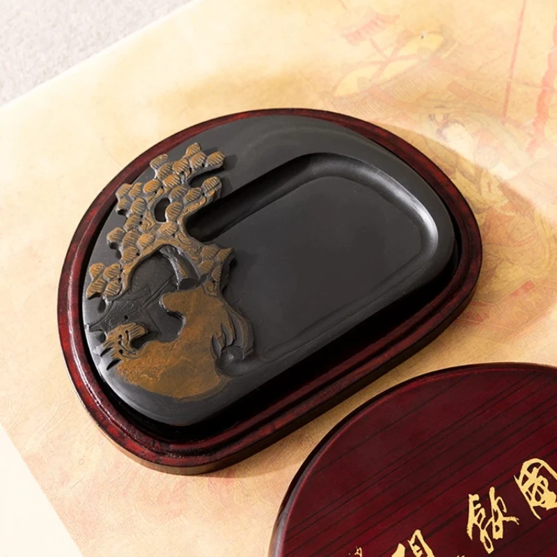 Natural She Ink Stone Ink Box for Calligraphy Painting Beginners Practice Gift Art Supply Chinese Painting Ink Stick Stone