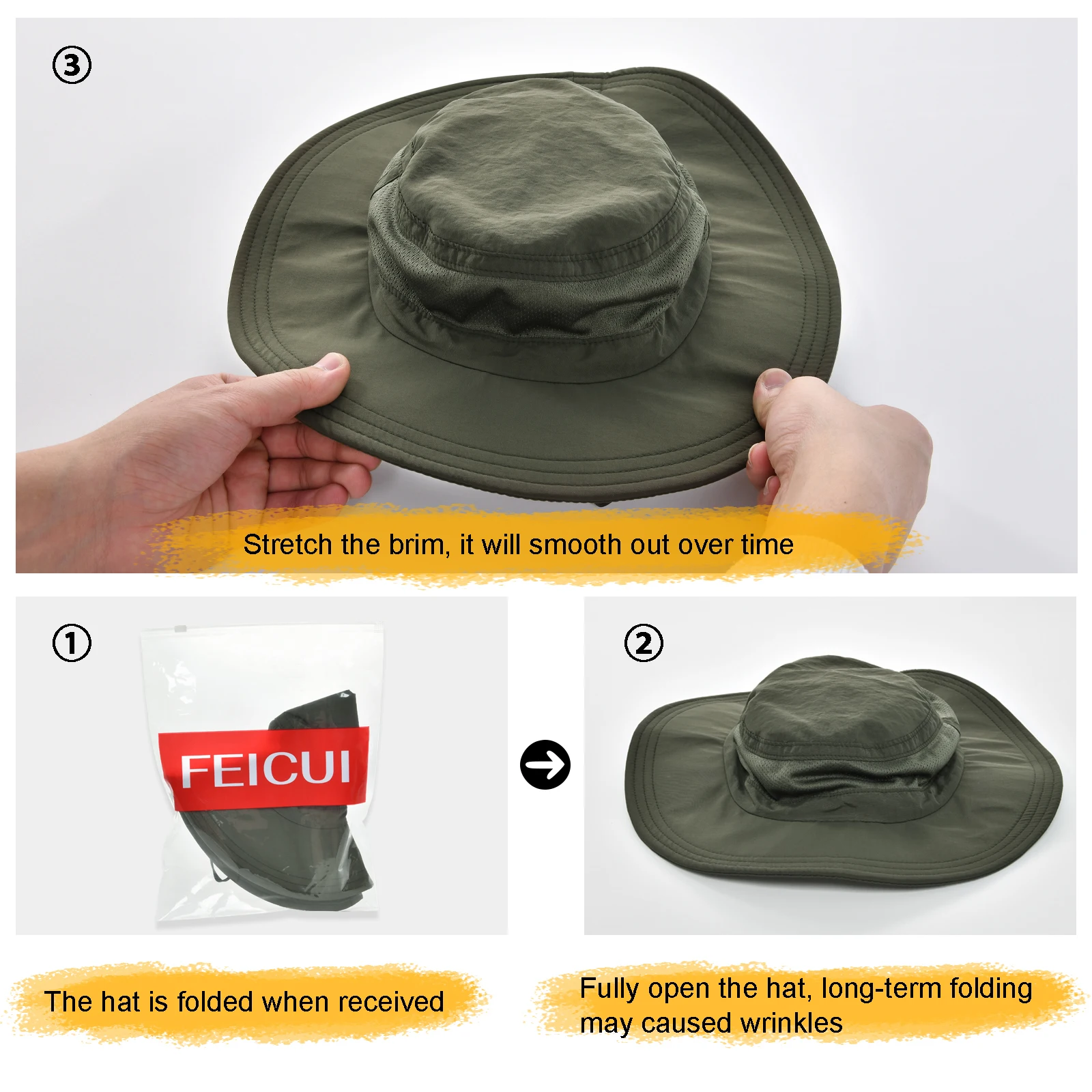 FEICUI Men Women Lightweight Booney Hat Vented Sun Hat Beach Summer Hat Sun Protection Hat Adjustable Outdoor Hat