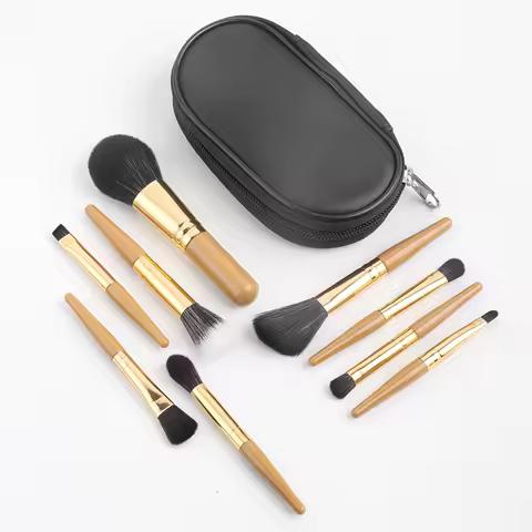 Conjuntos de escova de maquiagem, 9pcs portátil minimalista com saco de armazenamento escovas cosméticas portáteis para compõem fornecimento