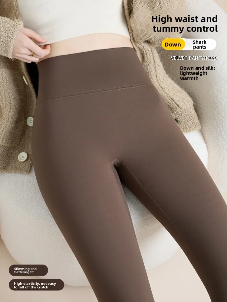

Теплые брюки для йоги из овчины на подкладке, женские брюки с высокой талией, повседневные брюки кофейного цвета, элитные ощущения