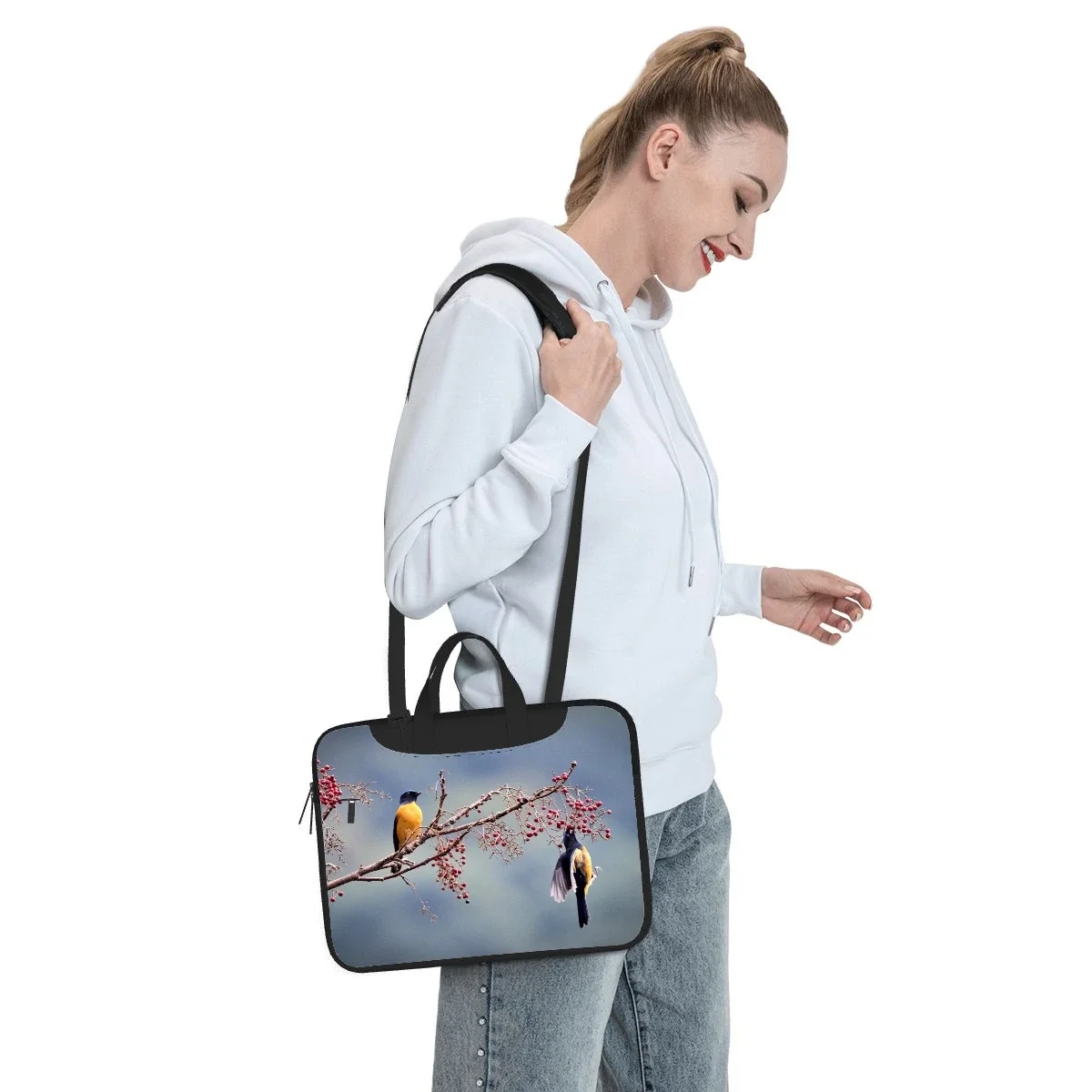 Bolsa de Ombro Ultra-Fina Laptop, Maleta Padrão Impresso, Moda, Pássaro Paisagem, Primavera, 13 ", 14", 15.6"