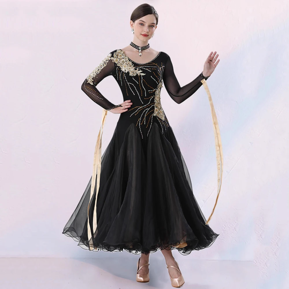 

Женское стандартное современное платье для бальных танцев 2026 года, новое, с длинным рукавом, для соревнований, с пышной юбкой, для вечеринок, для вальса