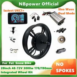 NBP 20inch 170/190mm Dropout 48-72v 3000W Rear integrated wheel hub Motor Electric Fat Bike Conversion Kit UKC1/UKC1+ display