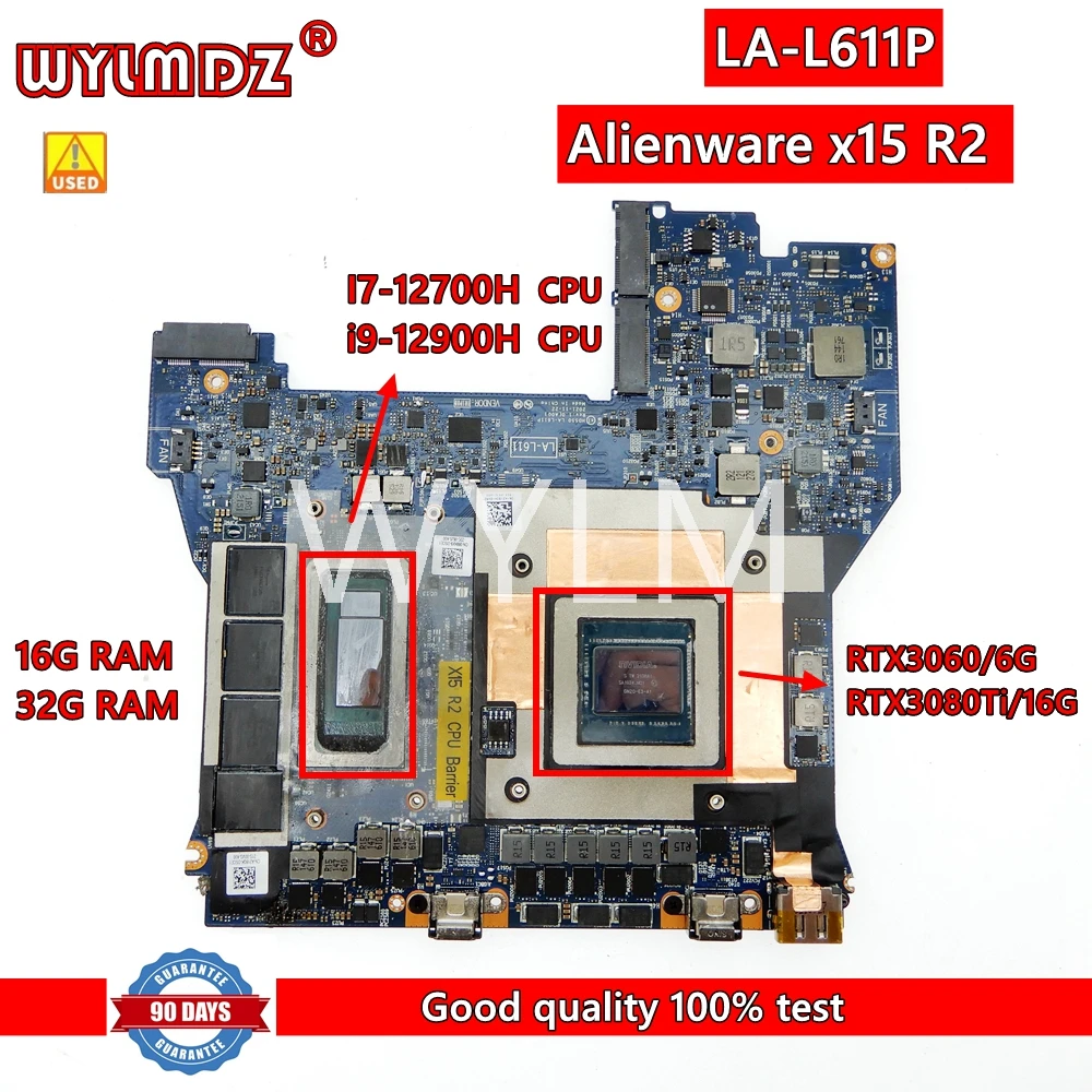 

LA-L611P Notebook Mainboard For Dell Alienware x15 R2 Laptop Motherboard with I7-12700H I9-12900H CPU RTX3080TI GPU 32GB RAM