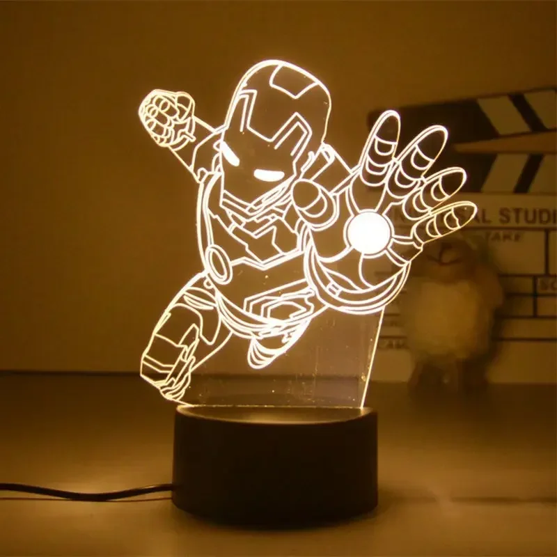 Marvel Anime Night Light SuperHeros Ironman Decoration Bedroom Warm White Ambient LED Lamp Room Deco Kid Toys Christmas Gift