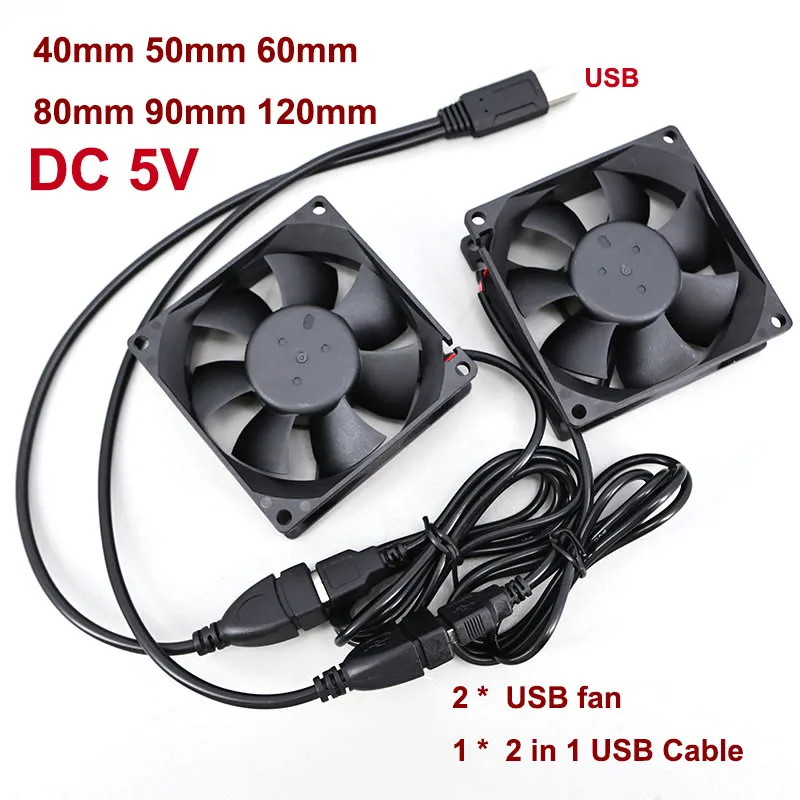 Duale 40mm 50mm 60mm 80mm 90mm 120mm DC 5V USB-Lüfter mit 2-in-1 USB-Kabel für AV-Receiver und DVR-Kühlung