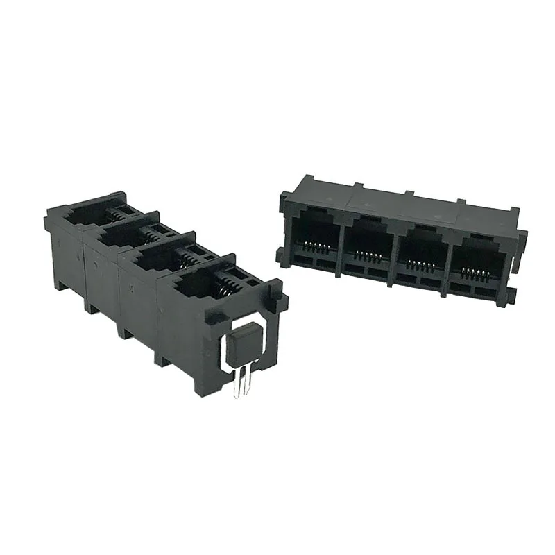 10PCS 5225 telephone 6P6C plug-in four-port socket RJ12 connector 1x4 vertical 180-degree with iron feet