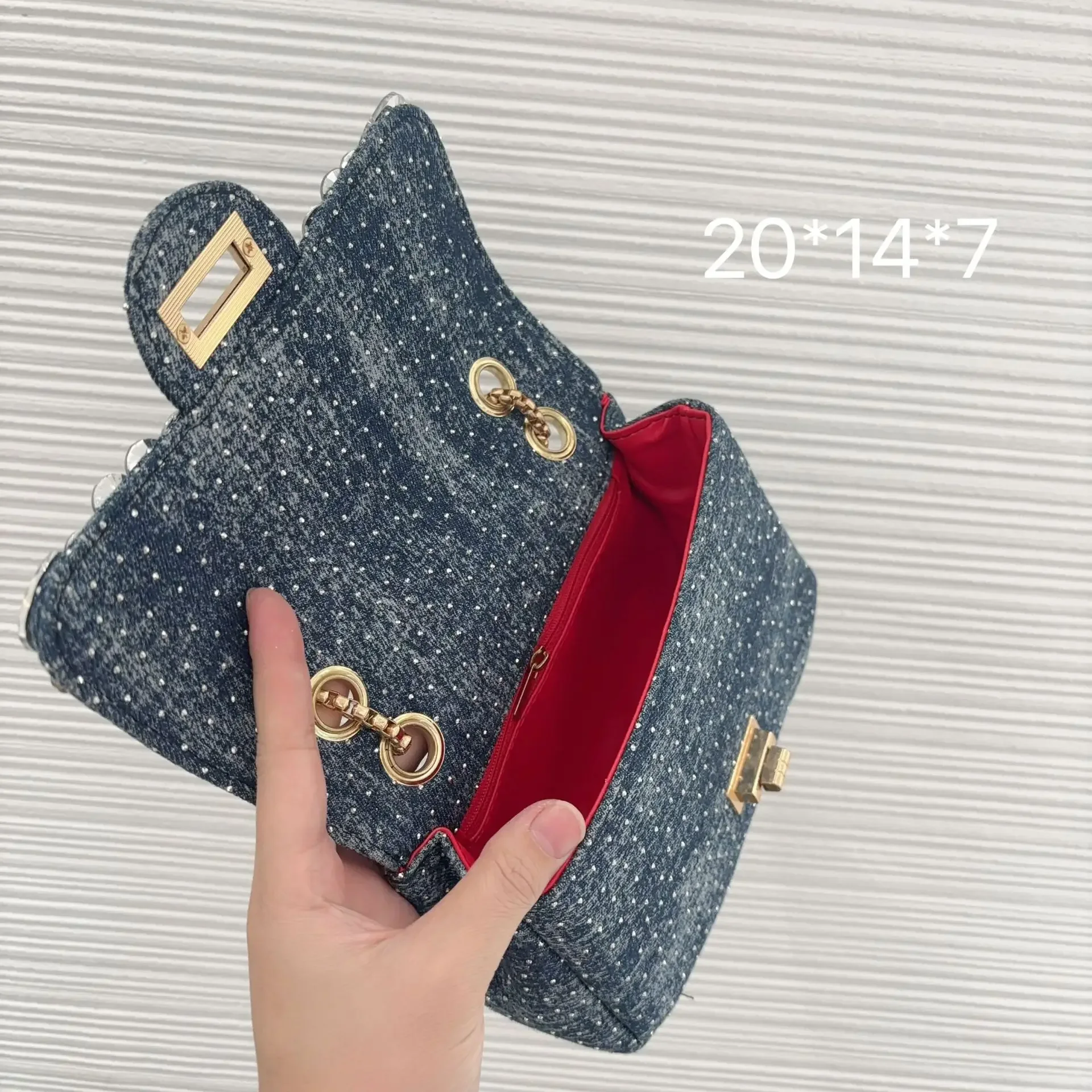 Women's Bag 2025 New Xiaoxiangfeng Denim Series Shoulder Messenger Handbag Classic Diamond-encrusted Small Square Bag Handbags