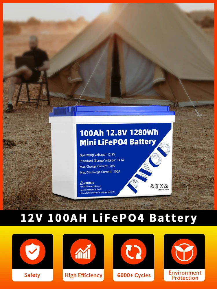 12,8V LiFePO4 100Ah Akkupack 1280Wh Wiederaufladbare LiFePO4 Lithium-Batterie DIY 12V 200Ah 24V 100Ah Zellenbatterie für Camping, Boote, Solarenergiespeicher, Wohnmobile