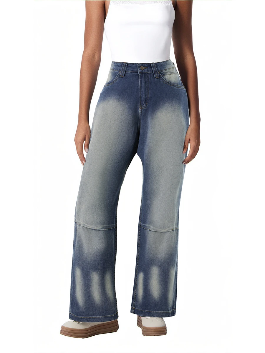 Jean baggy taille basse pour femme, pantalon en denim à jambe large avec poches, impression graphique d'aile gothique, goujon rétro, cargo d'automne, fjY2K