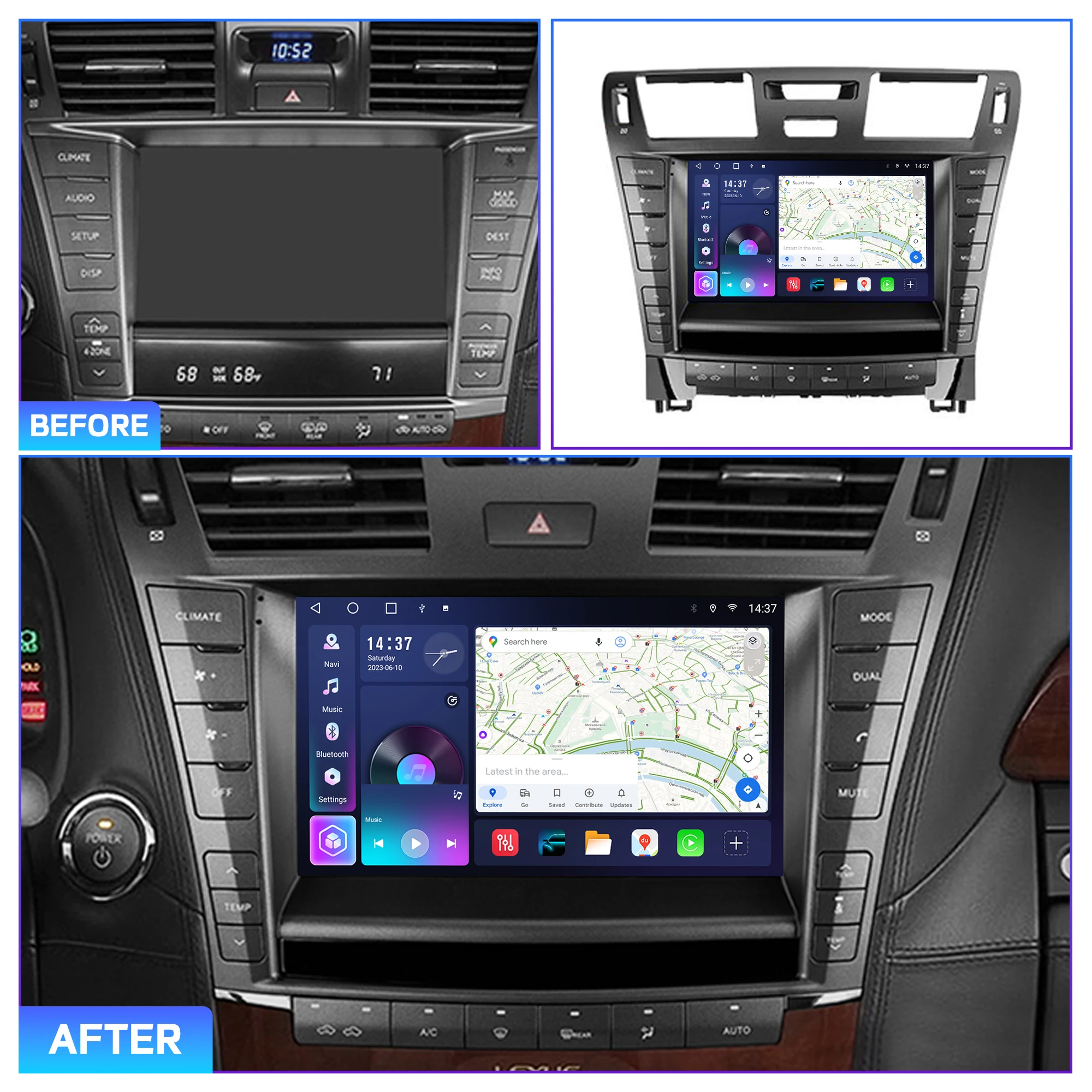 Penhui Android Car DVD Player 2 Din for Lexus LS460 LS600H 2006 - 2012 Multimedia Screen with DSP, Bluetooth, Audio & CarPlay