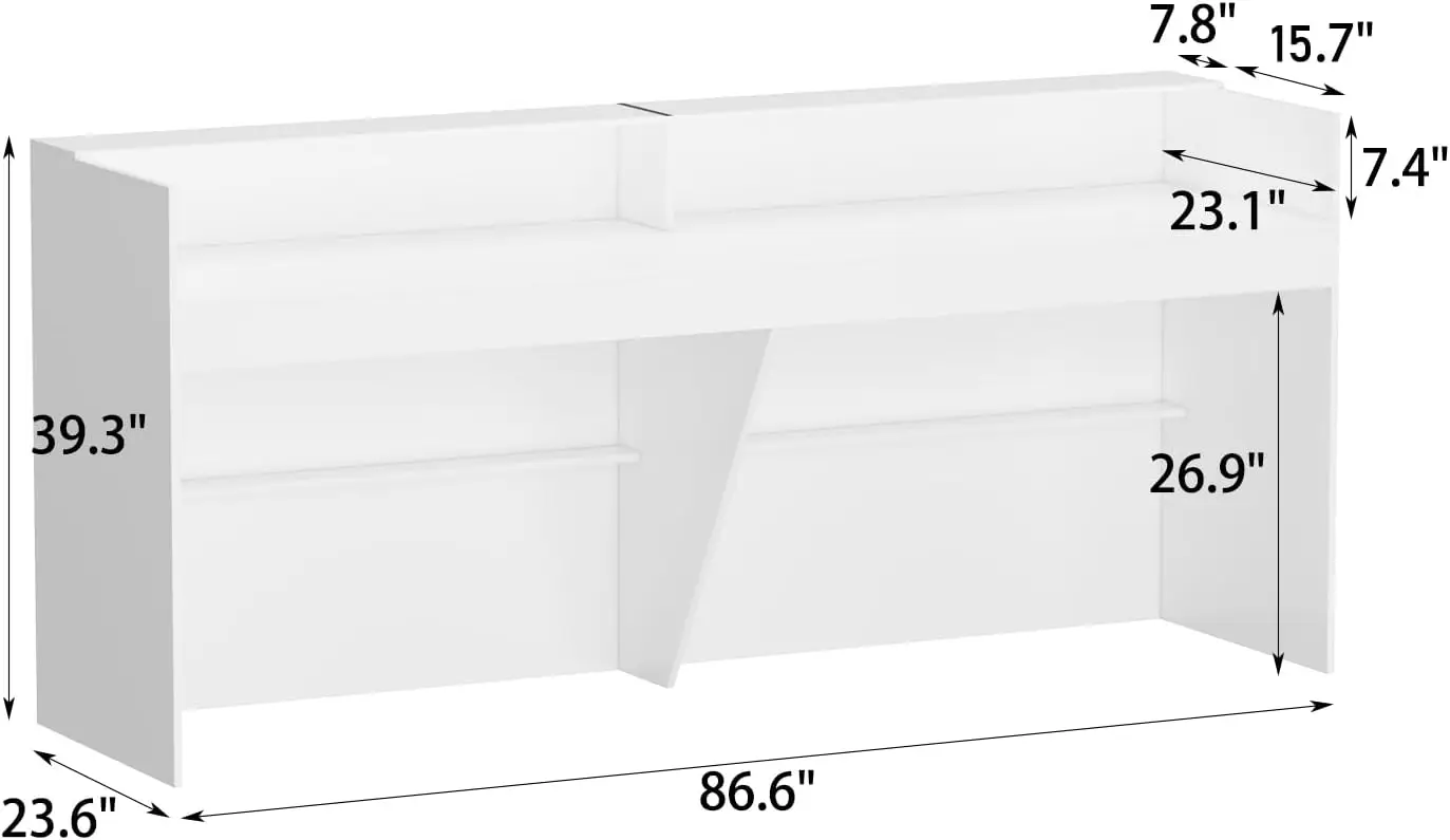 Extra Long Reception Desk with Drawers, Modern Pattern, Office Desk Reception Counter Table 2 Person, White (86.6”L x 23.6”D x 3
