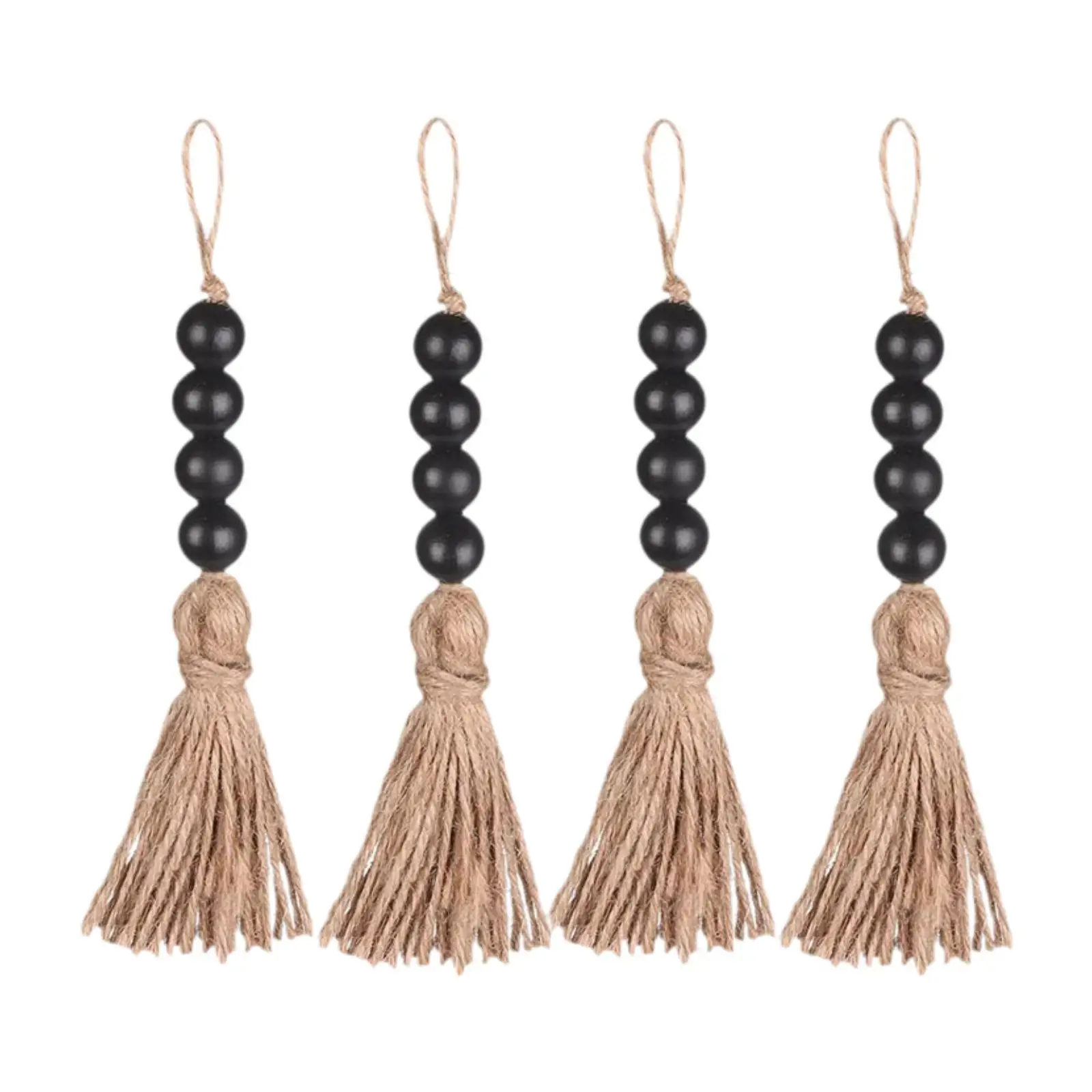 Wood Bead Garland Hanging Decoration Hanging Ornament Jute Rope Tassel for Closet Handle Farmhouse Bedroom Shelf Christmas Tree