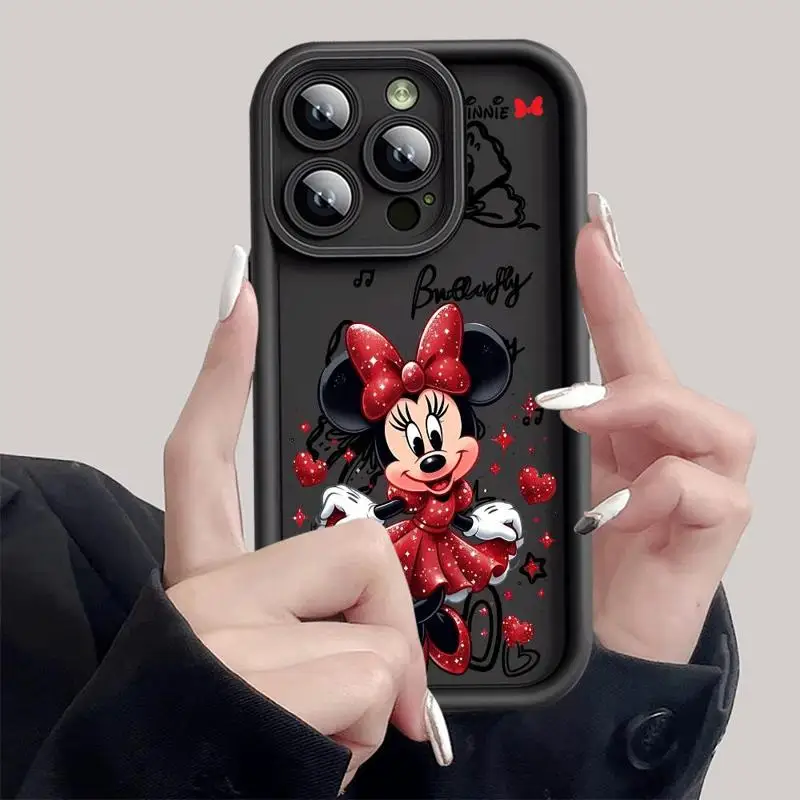 Luxuly Mickey Minnie Mouse Comics 3d Edges Phone Case for iPhone 15 Pro Max 14 13 Plus 12 11 MINI XR X XS Ladder Silicone Funda