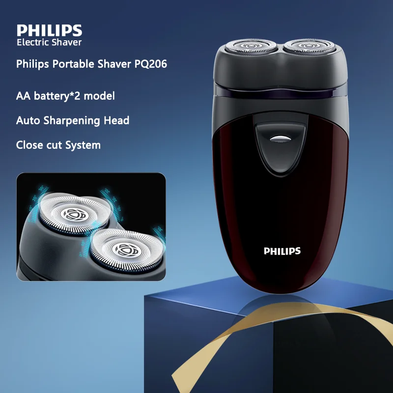 PHILIPS PQ206 Electric Shaver 2*AA Battery Type Economic Mini Men Portable Fast Shaving Razor Double Cutter Head Beard Trimmer