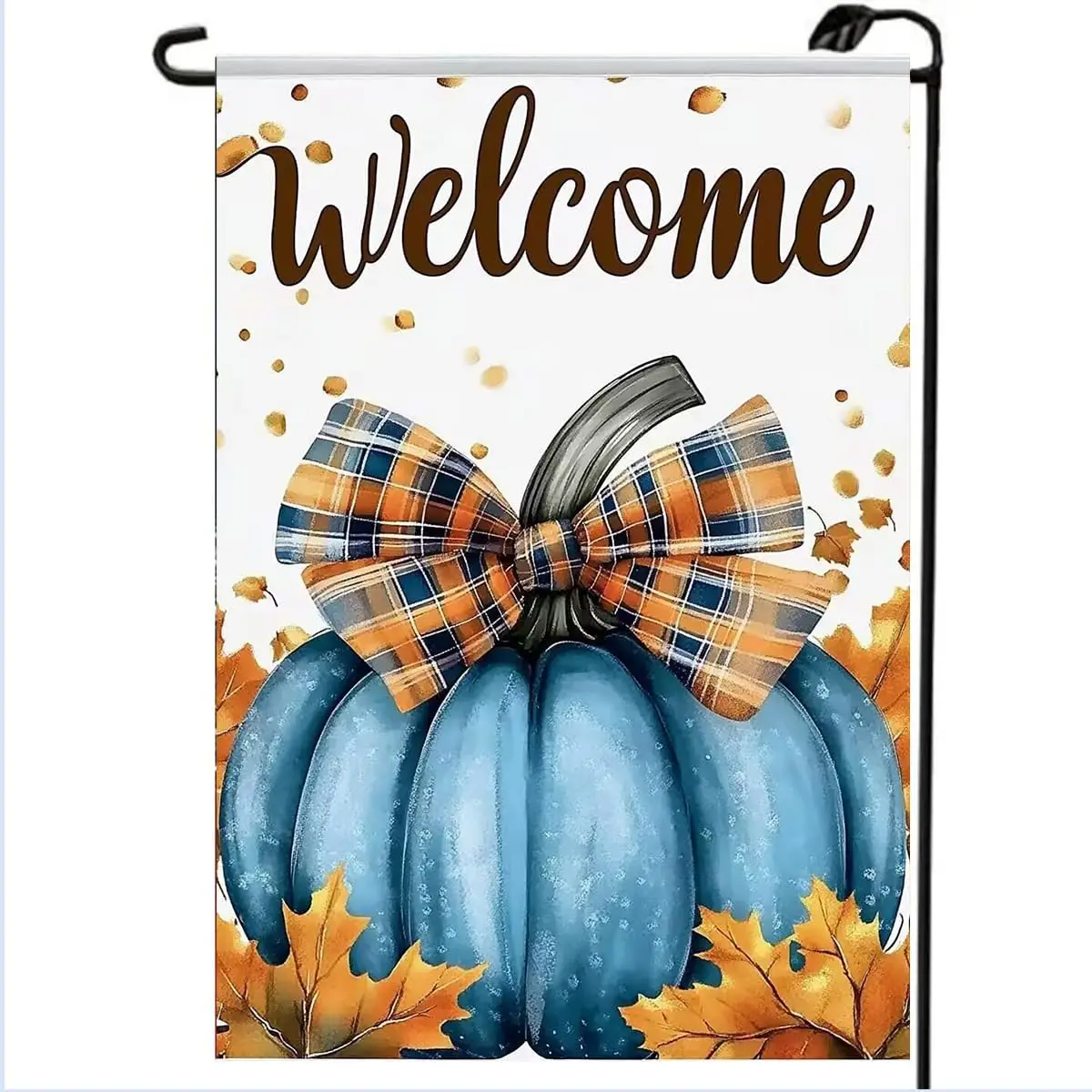 Welcome Fall Blue Pumpkin Thanksgiving Garden Flag 12x18 for Outside | Burlap Double Sided, Weather Resistant Fall Yard Flag PPZ