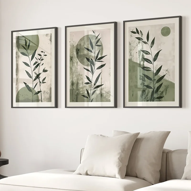 3PCS frameless decorative art print,3PCS Japandi Wall Art Set   Minimalist Japanese Moon Wall Decor   Abstract Plant Poster  Can