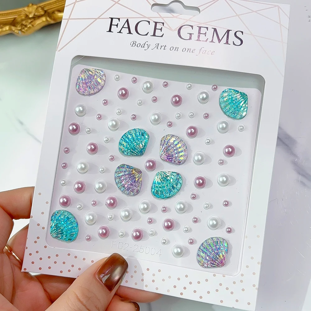 1 vel 3D dromerige schelp parel edelstenen gezicht stickers sprankelende zeemeermin diamant tijdelijke tatoeages DIY body art podium make-up strass