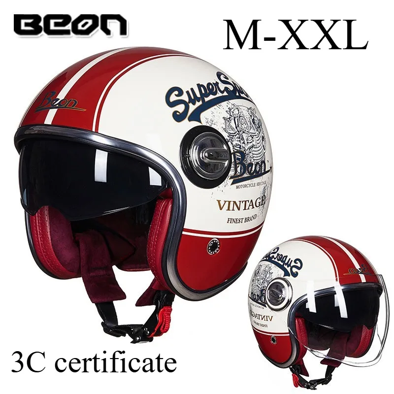

BEON Retro Helmet Casco Moto Vintage Four Seasons Motorcycle Half Helmet Double Lens Electric Car Helmet Summer Sun Protection