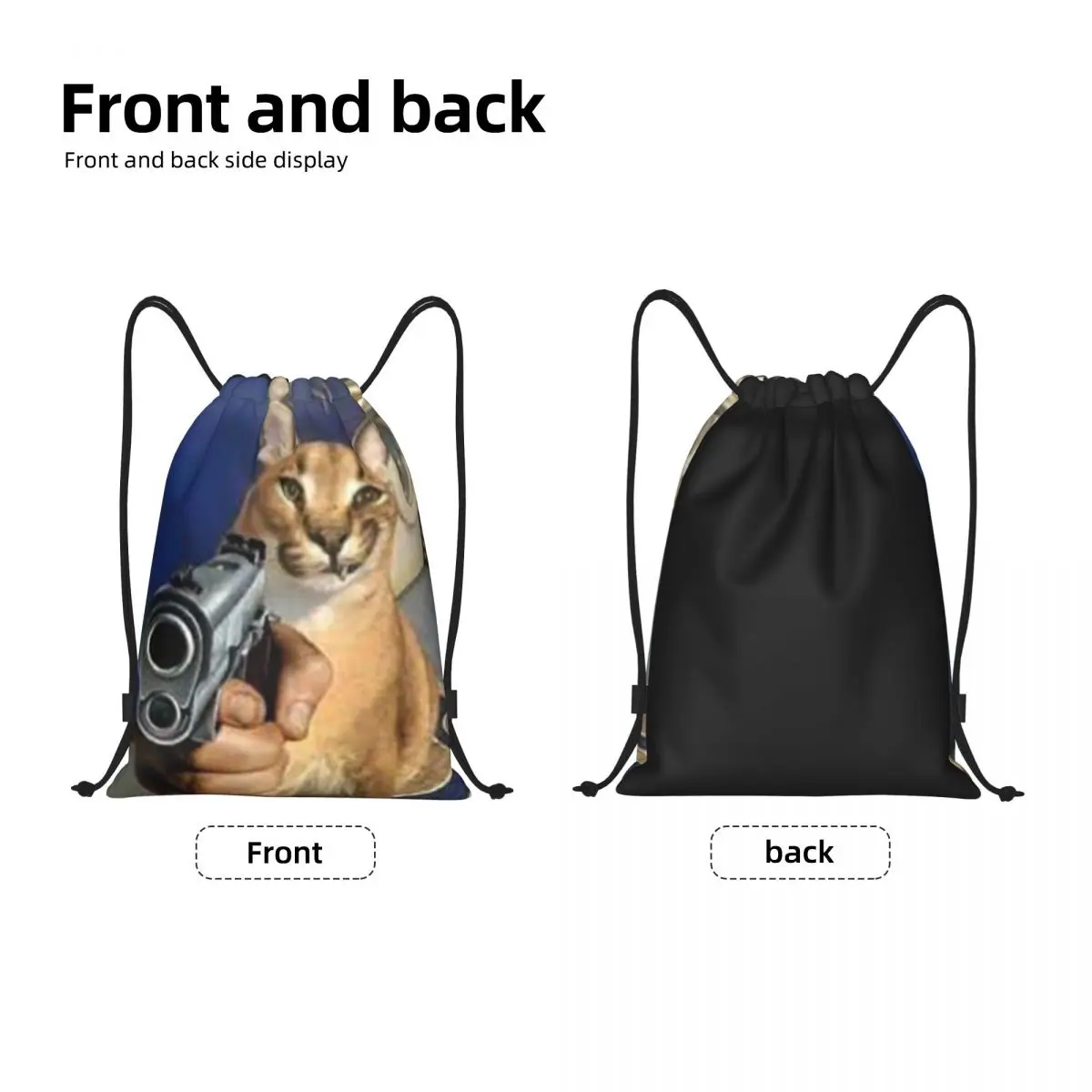 Big Floppa Gangsta Cat Drawstring Backpack Sports Gym Bag for Women Men Training Sackpack