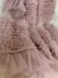 Nude Pink Cake Pleated Tulle Fabric Soft Mesh Lace Frilled Gauze for Wedding Decor,Photography Prop Backdrop