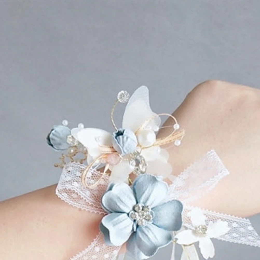 

Elegant Wrist Flower Accessories Wedding Bridal Bracelet Bridesmaids Cloth Flower Lace Corsage Party Gift Handmade Formal