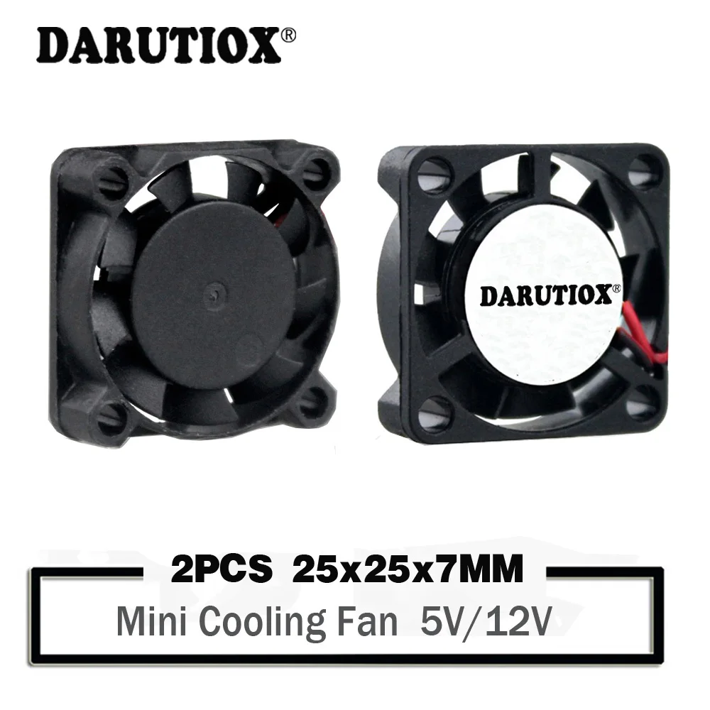 

2Pcs Darutiox 25mm 5V 12V Cooling Fan 25mmx25mmx7mm DC Brushless Mini Cooler Fan 2507 25x7mm Cooling Radiator Heatsinks Fan