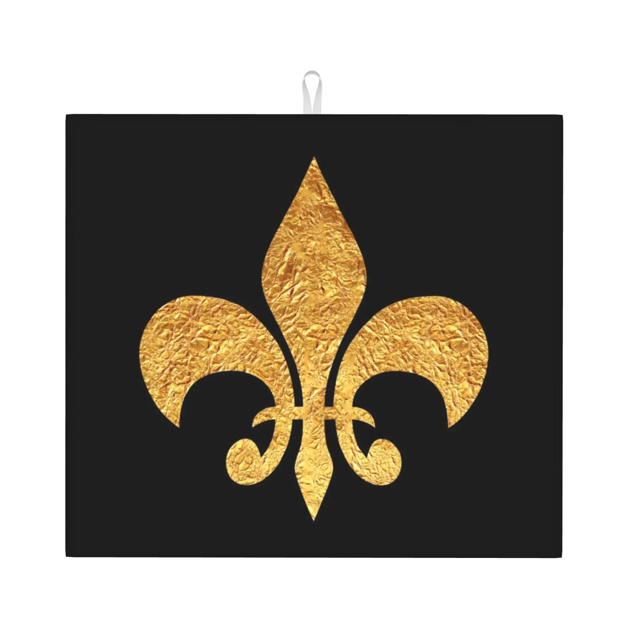 Drying Mat For Kitchen Gold Foil Fleur De Lis Water Absorbent Fleur-De-Lys Lily Flower On Slip Kitchen Counter Protector Mat
