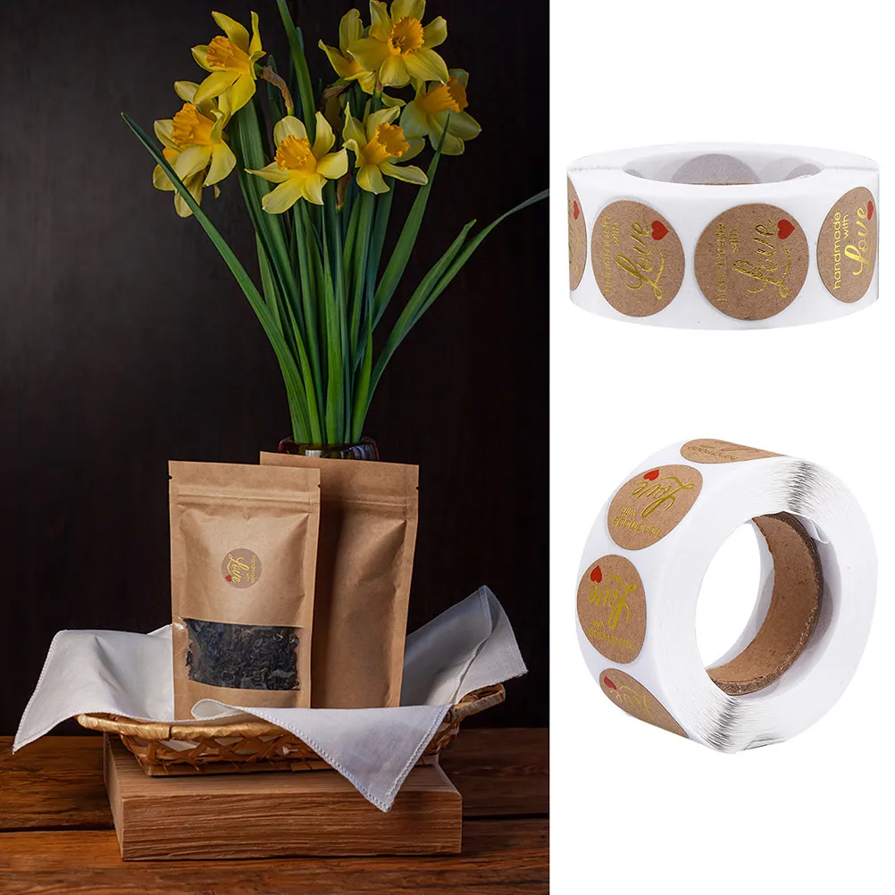 

Beautiful Design Kraft Wrapping Stickers Self-Adhesive DIY for Cake Packaging Restaurant Party Favors Label Baking Sticker