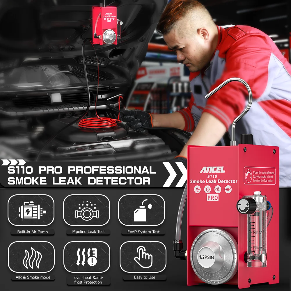 New ANCEL S110 PRO 12V Car Smoke Leak EVAP Leakage Gas Leakage Locator Oil Pipe Generator Smoke Air Mode Car Diagnostic Tool