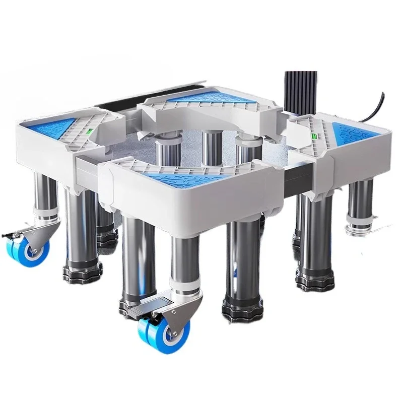 Raise the washing machine base frame, move the universal wheel bracket, and the storage bracket.