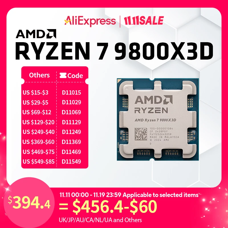 

Процессор AMD Ryzen 7 9800X3D с максимальным усилением до 5,2 ГГц, 8-ядерный 16-поточный разъем AM5, настольный игровой процессор без упаковки