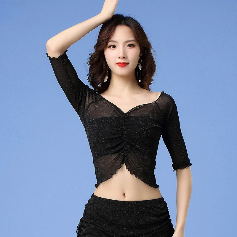 Customized Belly Dance Costumes Sexy Silver Wire Mesh Top Practice Clothes Beginner and Adult Tops