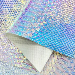 Crocodile Skin Texture Embossed Holographic PU Faux Leather Fabric Roll for Making bow shoe/sofa/Bag/Decoration DIY Material