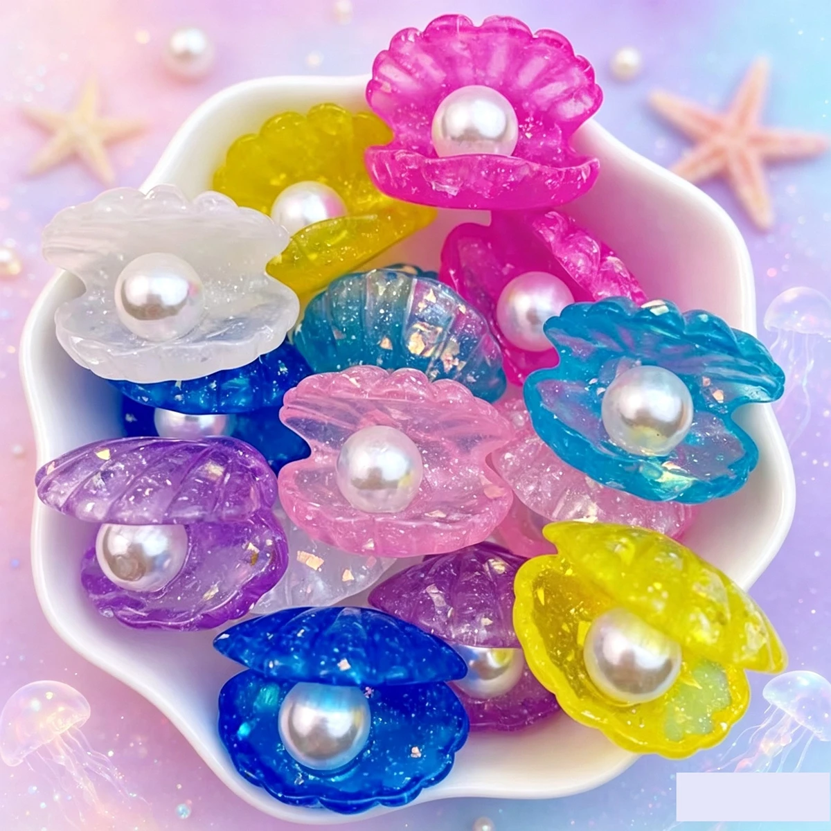 12Pcs New Cute Resin Shiny Open Shell Series Flat Back Parts Embellishments For Hair Bows Accessories