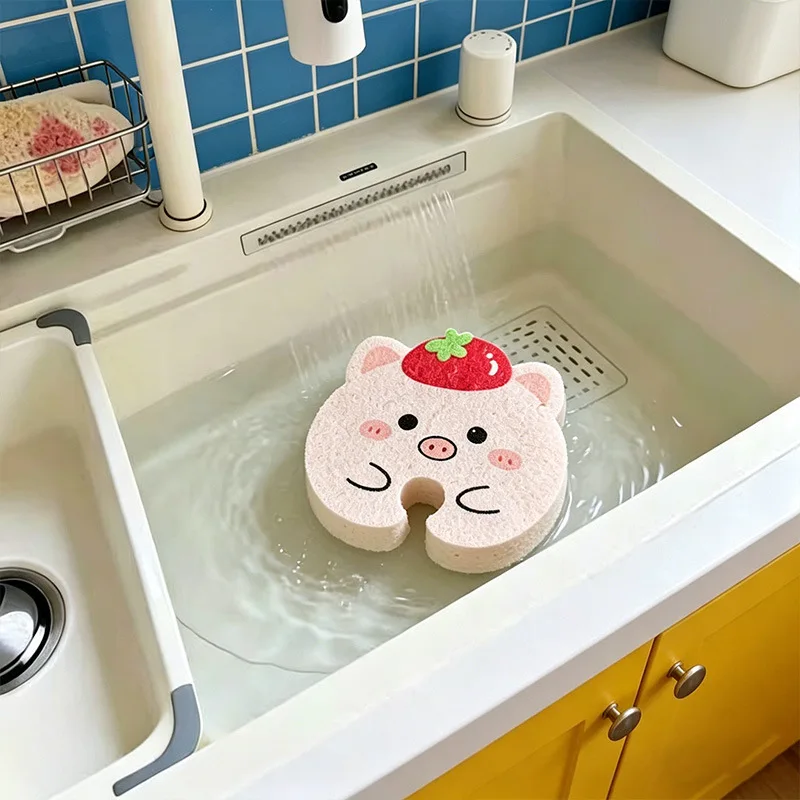 Creative cartoon wood pulp cotton hanging faucet cute and fun dishwashing cotton