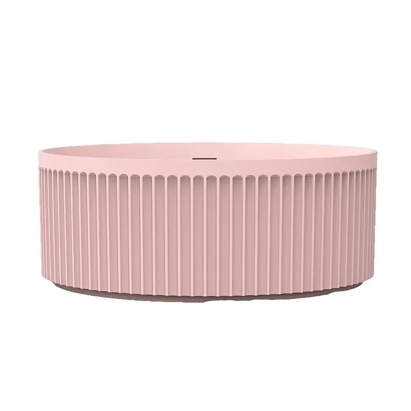 

Pink artificial stone bathtub Free-standing round vertical striped household color bathtub Factory customization