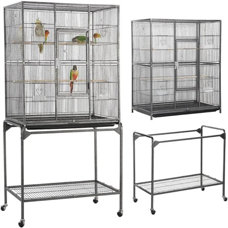 63'' Detachable Parrot Cage for Cockatiel Sun Parakeet Green Cheek Conure Lovebird Budgie Finch Bird Cage with Stand