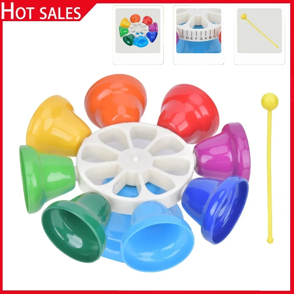 8-Tone Rotating Bell Rainbow-Colored Children's Drum Toy with Sticks for Children's Music Education Percussion Instrument