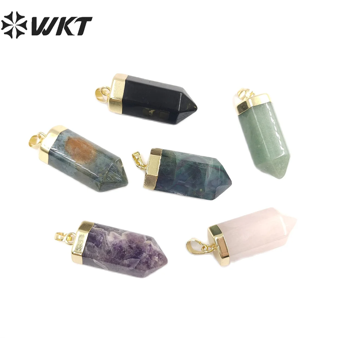 WT-P1880 New Size Natural Precious Gemstone Hexagona Amethyst 30mm Long Stone Pendant Energy Spirit Quartz Accessories